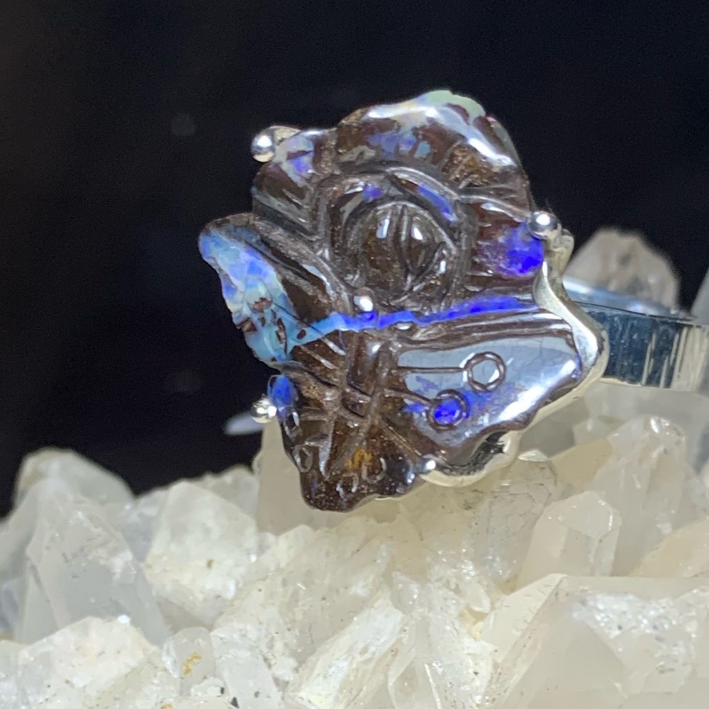 Solid Sterling Ring With Carved Boulder Opal - image 2